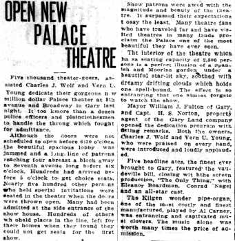 News of the theatre’s opening, as reported in the 27th November 1925 edition of <i>The Times</i> (530KB PDF)