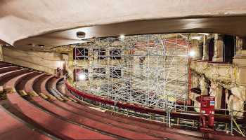 King’s Theatre, Edinburgh, United Kingdom: outside London: Renovation in progress, as seen from the Grand Circle in May 2023, courtesy <i>Capital Theatres</i> (JPG)