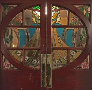 King’s Theatre, Edinburgh, United Kingdom: outside London: Edwardian stained glass doors at Stalls level