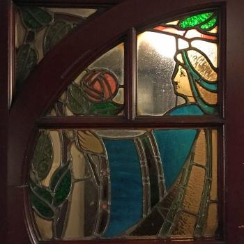 King’s Theatre, Edinburgh, United Kingdom: outside London: Edwardian stained glass doors closeup at Stalls level