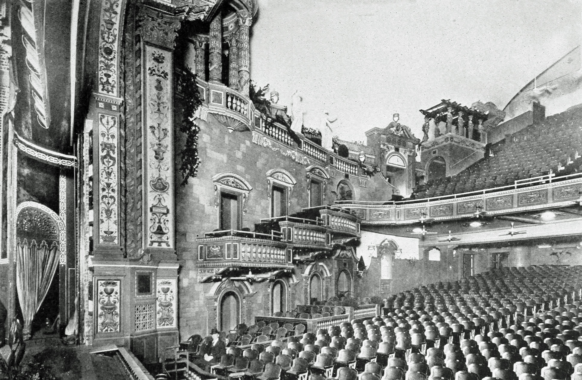 Auditorium of the Majestic Theatre, Houston, Texas, showing flower-laden garden side wall.