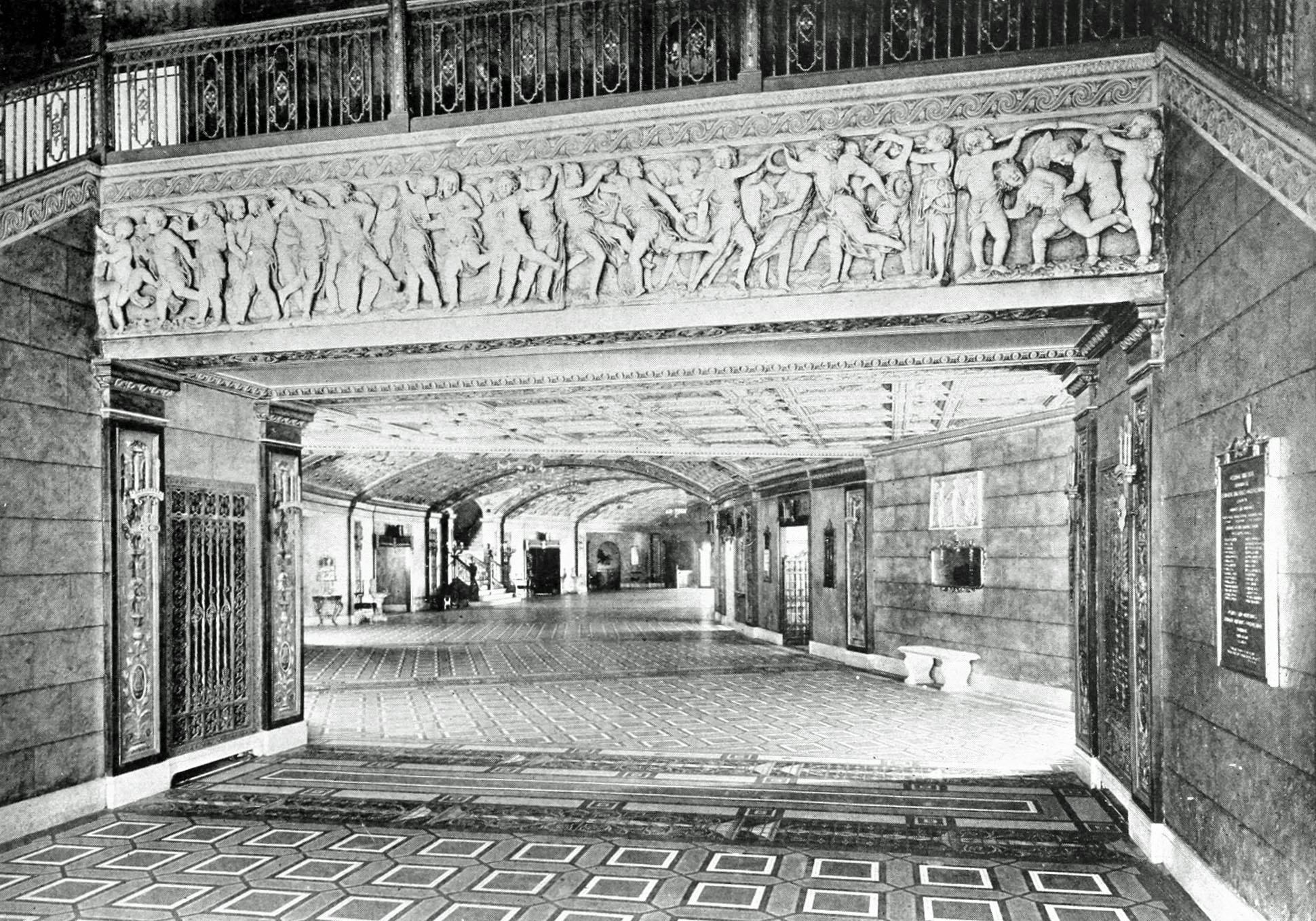 Entrance to the foyer of the Capitol Theatre, Chicago. Note specially treated relief over arch.