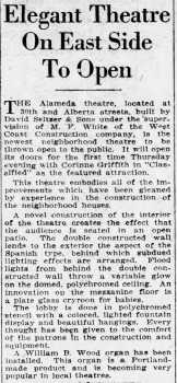 News of the theatre’s imminent opening, as printed in the 5th May 1926 edition of <i>The Oregon Daily Journal</i> (400KB PDF)