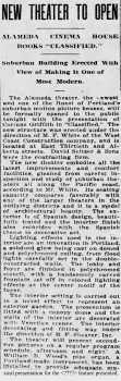 News of the theatre’s opening, as printed in the 6th May 1926 edition of <i>The Oregonian</i> (520KB PDF)