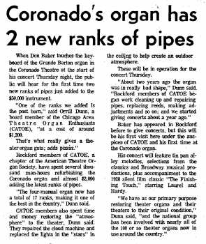 News of improvements to the theatre’s organ, as reported in the 28th January 1973 edition of the <i>Register-Star</i> (400KB PDF)