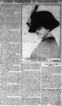 A colorfully descriptive report of the theatre’s dedication, as reported in the 27th October 1909 edition of <i>The Inter Ocean</i> (4.5MB PDF)