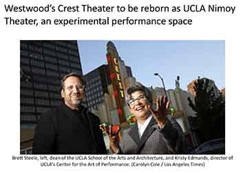 News of the theatre’s purchase by UCLA, as printed in the 25th October 2018 edition of the <i>Los Angeles Times</i> (220KB PDF)