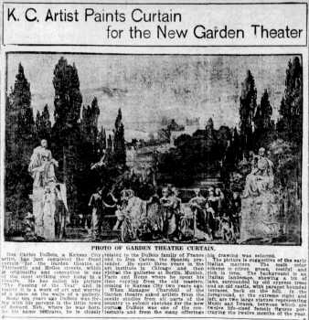 News of the theatre new painted curtain, as printed in the 7th July 1912 edition of <i>The Kansas City Post</i> (3.6MB PDF)