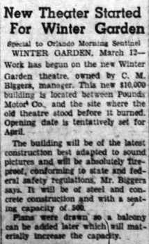 News of construction commencing on the theatre, as printed in the 13th March 1935 edition of <i>The Orlando Sentinel</i> (110KB PDF)