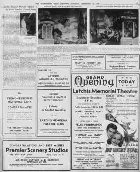 News of the theatre’s opening, as printed in the 22nd September 1938 edition of <i>The Brattleboro Daily Reformer</i> (3.1MB PDF)