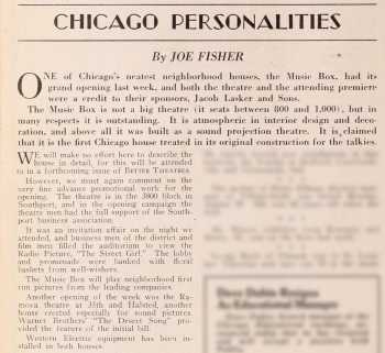 News of the theatre’s opening, as reported in the 31st August 1929 edition of <i>Exhibitors Herald-World</i>, courtesy <i>Internet Archive</i> (230KB PDF)