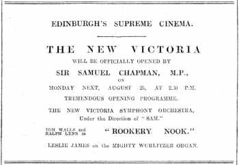 Opening ad, as printed in the 18th August 1930 edition of the <i>Edinburgh Evening News</i> (90KB PDF)