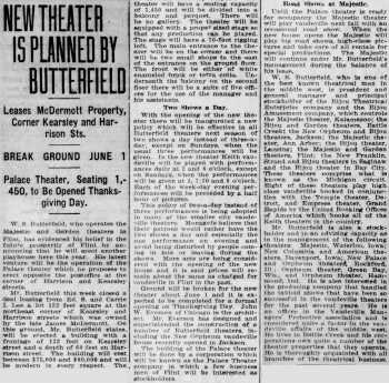 News of the new theatre, as printed in the 6th May 1916 edition of <i>The Flint Journal</i> (590KB PDF)