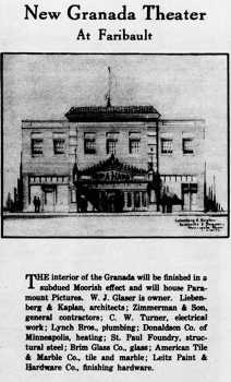 News of the new theatre, called the <i>Granada Theater</i>, as printed in the 28th July 1929 edition of the <i>Star Tribune</i> (85KB PDF)