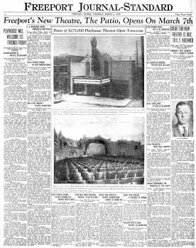 13-page feature on the theatre’s opening, as printed in the 6th March 1930 edition of the <i>Freeport Journal-Standard</i> (17MB PDF)