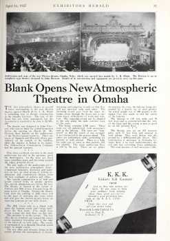 News of the new theatre, as printed in the 16th April 1927 edition of <i>Exhibitors Herald</i> (4.1MB PDF)
