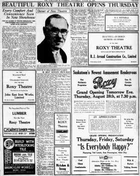 News of the theatre’s opening, as printed in the 27th August 1930 edition of <i>The Saskatoon Star-Phoenix</i> (4.9MB PDF)
