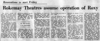 News of new operators at the theatre, as printed in the 29th November 1973 edition of <i>The Saskatoon Star-Phoenix</i> (400KB PDF)