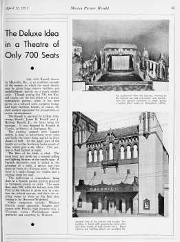 The Russell as featured in the 11th April 1931 edition of <i>Motion Picture Herald</i>, held by the Library of Congress and digitized by the Internet Archive (840KB PDF)
