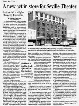 News of the theatre building bring redeveloped, as printed in the 9th March 2008 edition of <i>The Boston Globe</i> (1.5MB PDF)