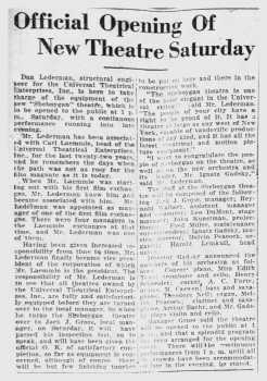 News of the theatre’s opening, as printed in the 15th February 1928 edition of <i>The Sheboygan Press</i> (370KB PDF)