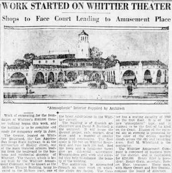 News of the theatre’s building, as printed in the 3rd February 1929 edition of the <i>Los Angeles Times</i> (640KB PDF)