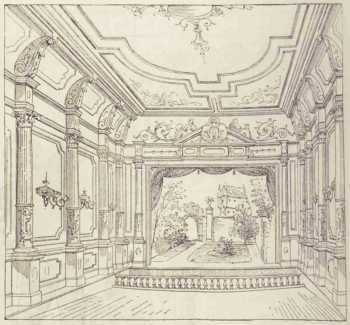 Castle Garden setting at the Patti Theatre, as printed in the 20th September 1890 edition of <i>The Penny Illustrated Paper</i>, courtesy <i>British Newspaper Archive</i> (420KB JPG)