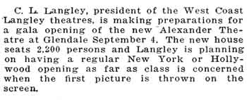 News of the theatre’s opening as printed in the 12th September 1925 edition of <i>Moving Picture World</i>, held by the Museum of Modern Art in New York and digitized by the Internet Archive (67KB PDF)