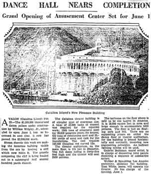 News of the Catalina Casino nearing completion, as reported in the 24th February 1929 edition of the <i>Los Angeles Times</i> (1.5MB PDF)