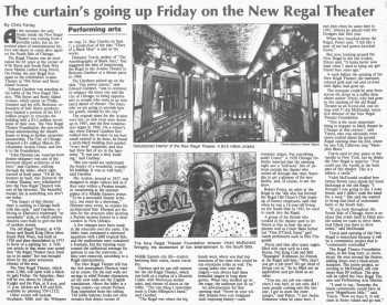 News of the theatre’s imminent reopening as featured in the 13th August 1987 edition of the <i>Chicago Tribune</i> (720KB PDF)