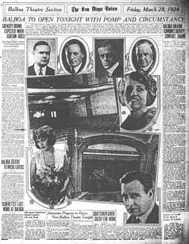 4-page feature celebrating the theatre’s opening as printed in the 28th March 1924 edition of the <i>San Diego Union</i> (1.4MB PDF)