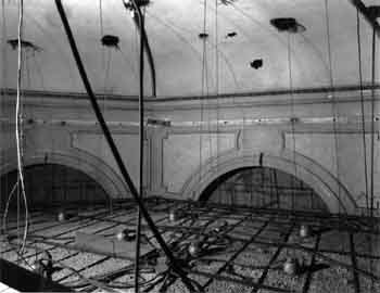 Ticket Lobby drop ceiling from above, physically added in the 1950s and photographed sometime between 1970 and the mid-1990s.