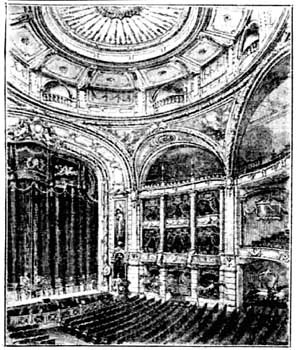 Line drawing of auditorium, showing original dome decoration, from the Bristol Western Press (16 December 1912), scanned by the British Newspapaer Archive (200KB PDF)