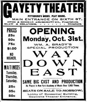 Opening Ad, as printed in the 23rd October 1904 edition of <i>The Pittsburgh Post</i> (600KB PDF)