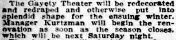 News of the theatre’s closing for redecoration at the end of the 1910-11 season, as printed in the 28th May 1911 edition of <i>The Pittsburgh Post</i> (65 KB PDF)