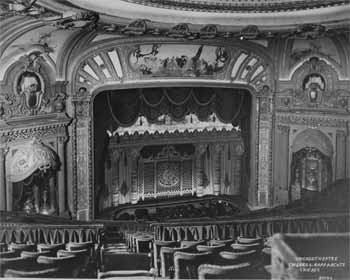 The auditorium in the 1920s showing the original French-themed murals, courtesy Theatre Historical Society (JPG)