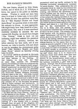 Review of the opening night at Her Majesty’s Theatre and Royal Opera House as printed in the 30th December 1878 edition of the <i>Glasgow Herald</i>, courtesy British Newspaper Archive (380KB PDF)