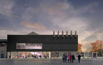 Rendering, by Bennetts Associates, of the new entrance to the Citizens Theatre following completion of the 2019-2021 redevelopment project (JPG)