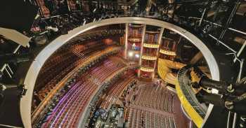 View into the auditorium from the silver tiara in the ceiling, during preparations for the Oscars in March 2024, courtesy <i>IATSE Local 33</i> (JPG)