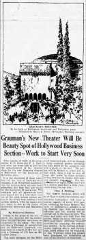 News of work to commence soon on the new theatre, which would be “of the Spanish type”, as printed in the 8th October 1920 edition of the <i>Hollywood Citizen</i> (1MB PDF)