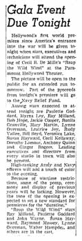 News of the gala opening of the renamed theatre as printed in the 18th March 1942 edition of the <i>Los Angeles Times</i> (430KB PDF)