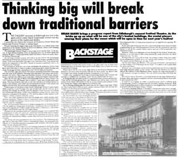Report on development of the theatre as featured in the 2nd September 1993 edition of <i>The Stage</i> (830KB PDF)
