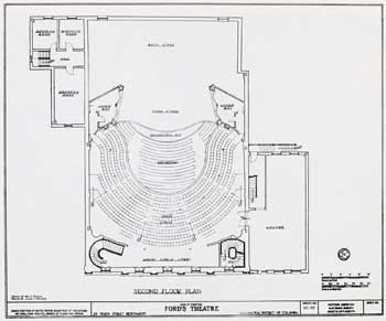 Ford’s New Theatre (1968) reconstructed Dress Circle level; courtesy University of Georgia and scanned online by the Internet Archive (JPG)