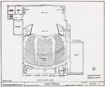 Ford’s New Theatre (1968) reconstructed Orchestra level; courtesy University of Georgia and scanned online by the Internet Archive (JPG)