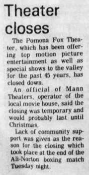 News of the theatre’s closing, as printed in the 30th September 1976 edition of the <i>Progress Bulletin</i> (310KB PDF)