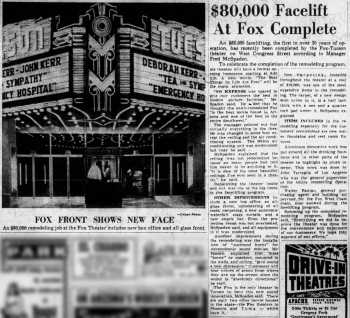 News of the theatre’s remodeling as printed in the 3rd October 1956 edition of the <i>Tucson Daily Citizen</i> (1.1MB PDF)