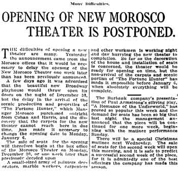 Notice of the postponement of the theatre’s opening as published in the 20th December 1912 edition of the <i>Los Angeles Times</i> (520KB PDF)