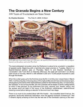 Report on the opening of the revamped Granada Theatre as printed in the 21st February 2008 edition of the <i>Santa Barbara Independent</i> (380KB PDF)