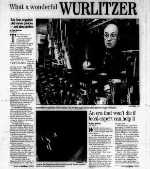 Two-page feature on the theatre’s Wurlitzer organ, as printed in the 12th December 1999 edition of the <i>Oakland Tribune</i> (1.3MB PDF)