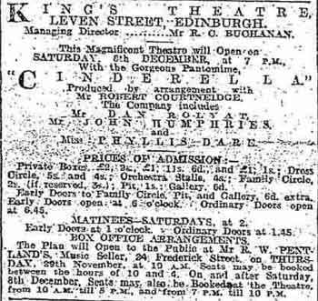 Notice of the theatre’s opening as printed in the 27th November 1906 edition of <i>The Scotsman</i> (JPG)